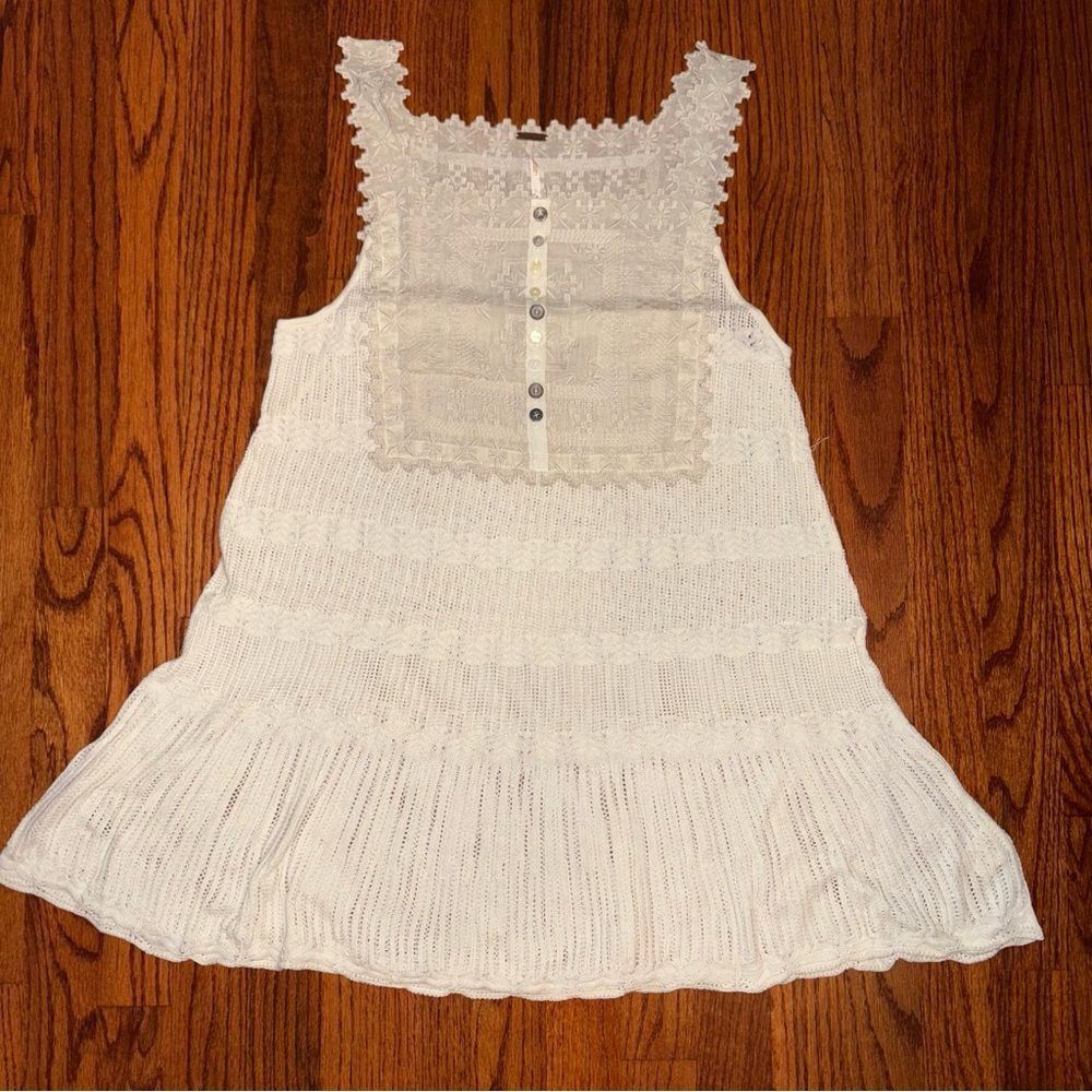 FREE PEOPLE Ivory Crochet Knit Lace Boho Tank Top M